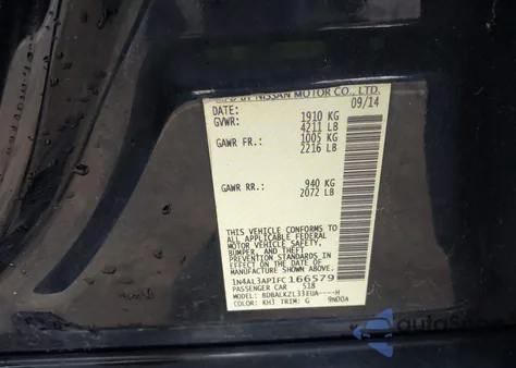 2015 Nissan Altima 2.5 Sv z USA, uszkodzony, nr VIN 1N4AL3AP1FC166579